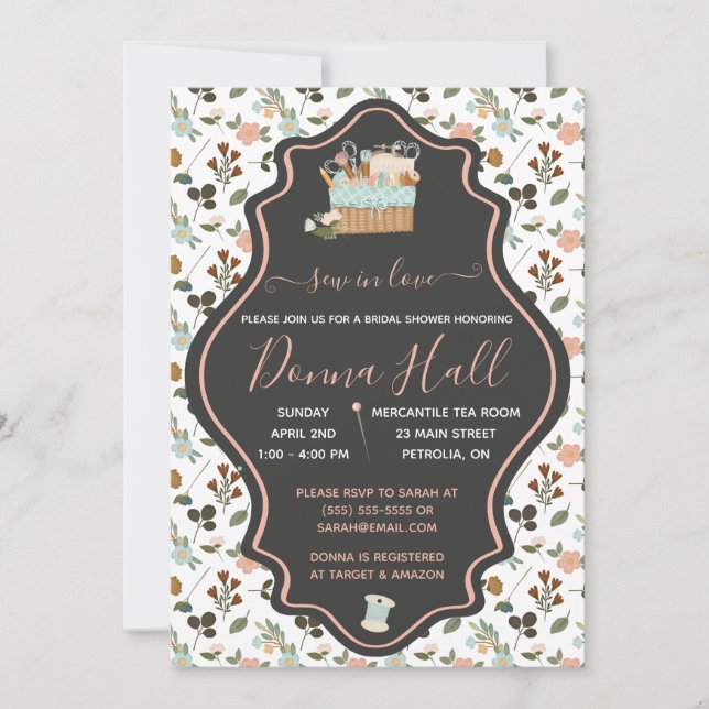 Nähen in Liebe! Stickerei, Brautparty Einladung (Vorderseite)