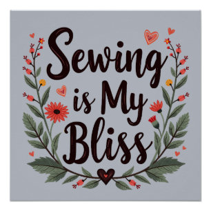 Nähen ist mein Glück Florale Typografie Poster