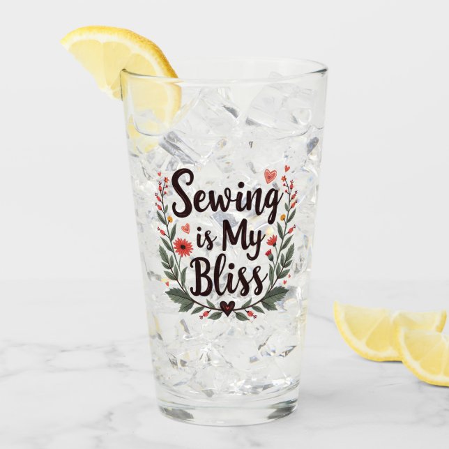 Nähen ist meine Bläschen-Typografie Glas (Vorderseite Ice)