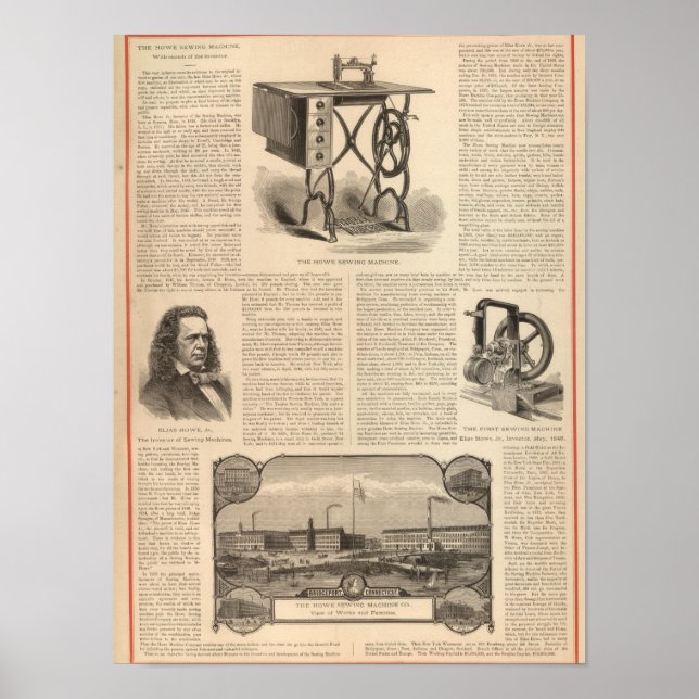 Nähen mit Zeichnung des Erfinders Poster (Vorne)