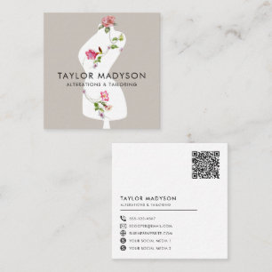 Nähen Schneiderin Schneider Mannequin Blumen QR-Co Quadratische Visitenkarte