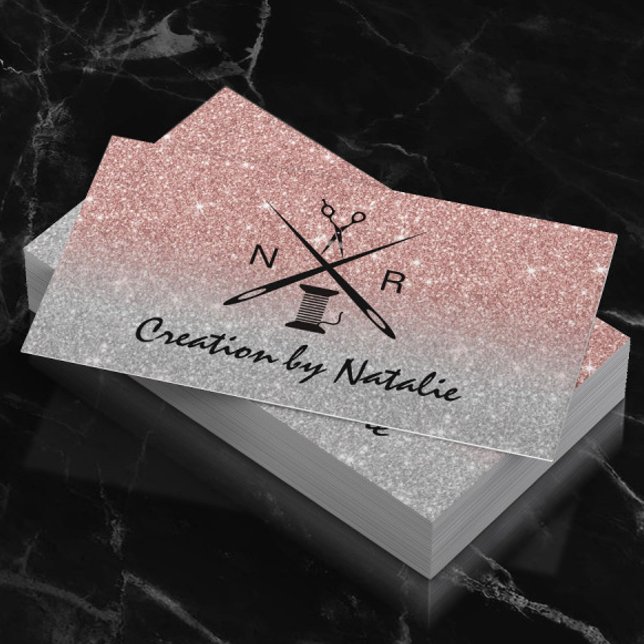 Nähen Seamstress Dressmaker Rose Gold Glitzer Visitenkarte (Von Creator hochgeladen)