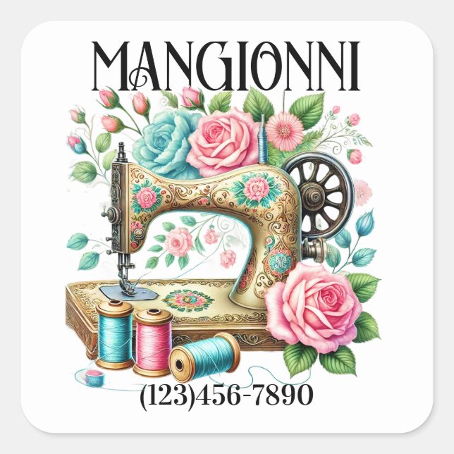 Nähen Seamstress Quadratischer Aufkleber (Vorderseite)