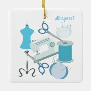 Nähen und Quilten Blau Keramikornament