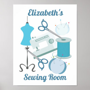 Nähen und Quiltieren von Blau Poster