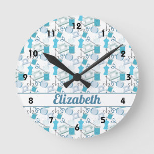 Nähen und Quiltieren von Blau Runde Wanduhr