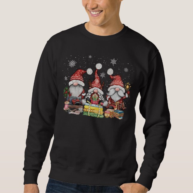 Nähen von Gnomen drei Quiltegrünnige Xmas Geschenk Sweatshirt (Vorderseite)