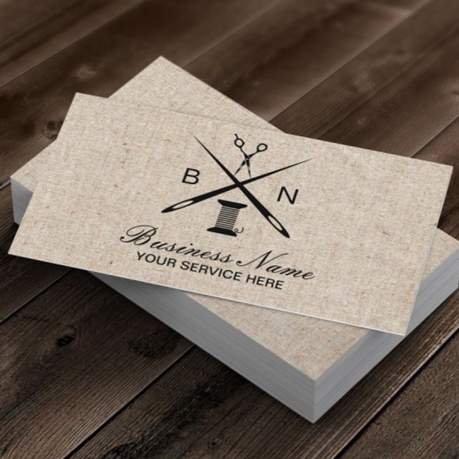 Nähen von Nähnadel und Threads, Vintage Burlap Visitenkarte (Von Creator hochgeladen)