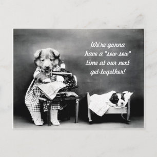"Nähen" Zeit Vintager Hund Postkarte