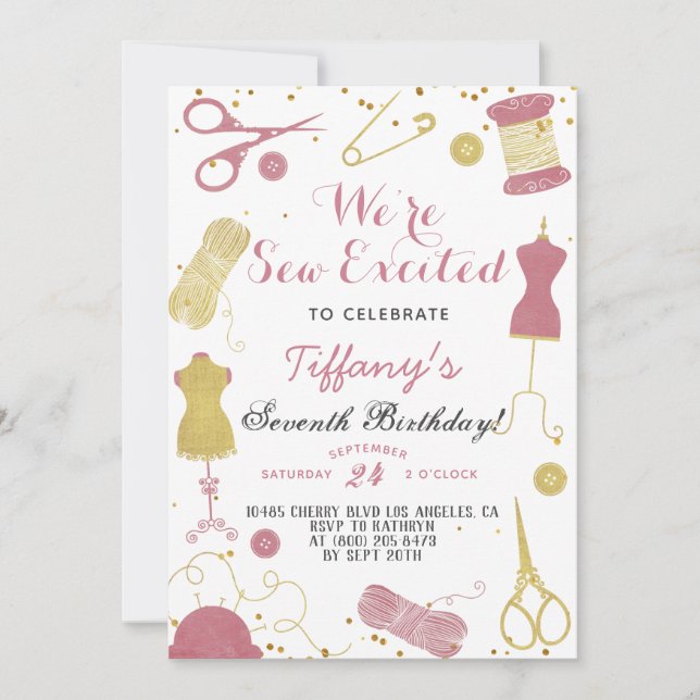 Nähen zum Geburtstag Einladung (Vorderseite)