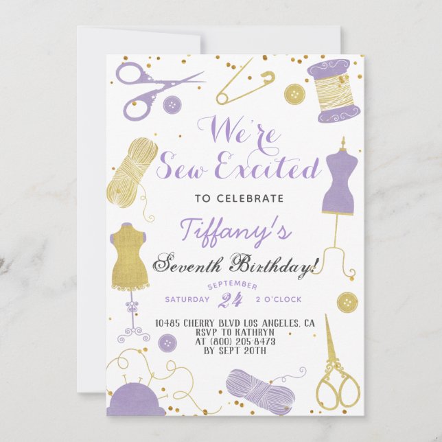 Nähen zum Geburtstag Einladung (Vorderseite)