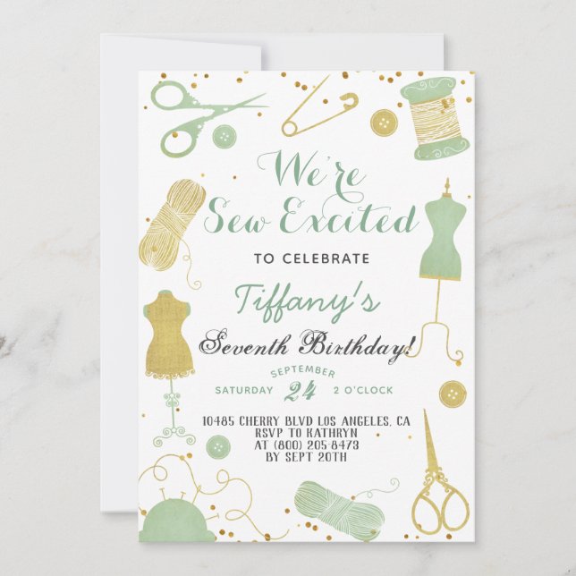 Nähen zum Geburtstag Einladung (Vorderseite)