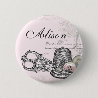 Nähende Begriffe auf rosa NamensAbzeichen Button