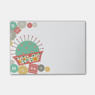 nähende Knopfblumennadelkissennäherin Post-it Klebezettel