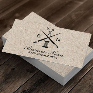 Nähende Näherin-Nadeln u. Faden-Vintage Leinwand Visitenkarte