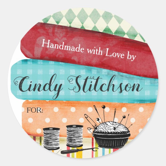 Nähende steppende Gewebe handgemacht mit Runder Aufkleber (Vorderseite)