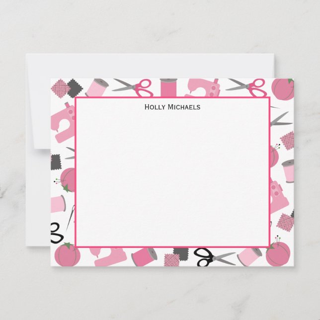 Nähendes themenorientiertes flaches Notecards Einladung (Vorderseite)