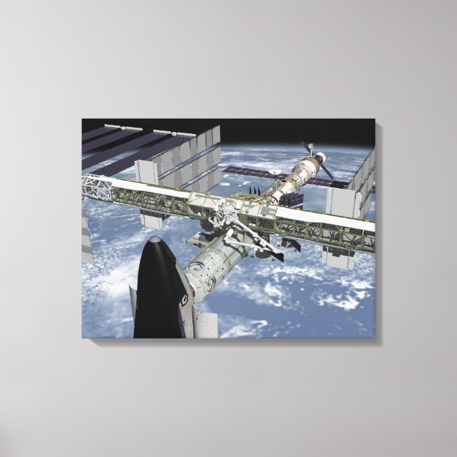 Naher Blick auf das angedockte Shuttle Leinwanddruck (Vorderseite)