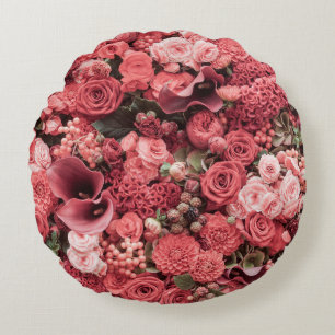 Naher, blumengeschmückter abstrakter Hintergrund. Rundes Kissen