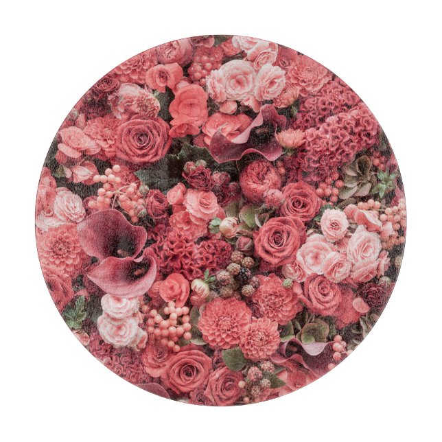 Naher, blumengeschmückter abstrakter Hintergrund. Schneidebrett (Vorderseite)