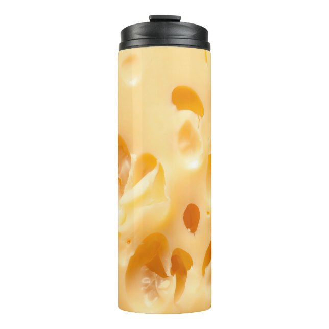 Naher Gelbkäse. Diese Datei wird gereinigt. Thermosbecher (Vorderseite)