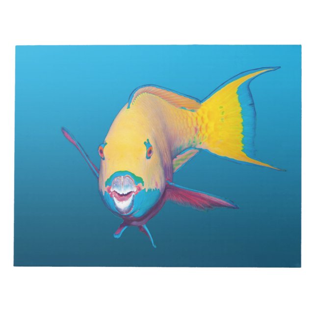 Naher Papageienfisch! Gradient-blauer Hintergrund  Notizblock (Vorderseite)