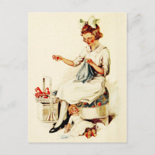 Näheres Mädchen beim Nähen Postkarte