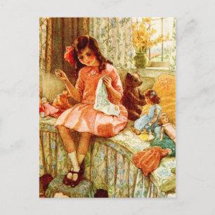 Näheres Mädchen beim Nähen Postkarte