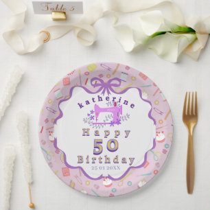 Näherin Geburtstag Nähmaschine Lila Pappteller