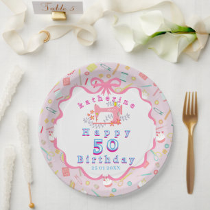 Näherin Geburtstag Nähmaschine Pink Pappteller
