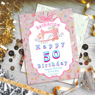 Näherin Geburtstag Nähmaschine Pink Postkarte