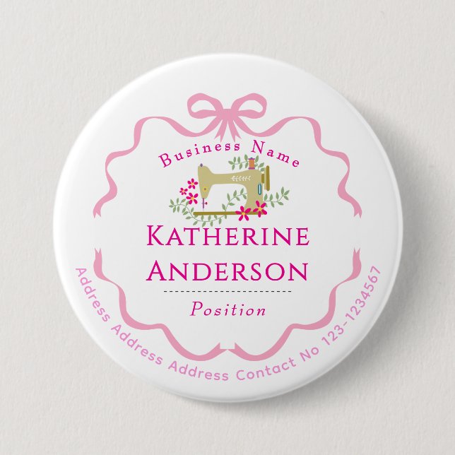 Näherin Geschäft Nähmaschine Hellrosa Button (Vorderseite)