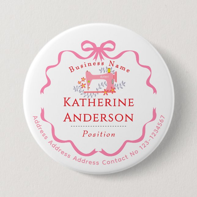 Näherin Geschäft Nähmaschine Pink  Button (Vorderseite)
