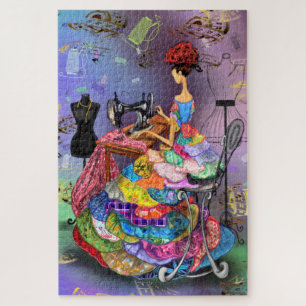Näherin Mädchen mit farbenfrohem Kleid - Kunstzeic Puzzle