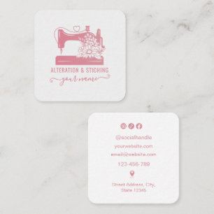 Näherin Pink Nähmaschine Quadratische Visitenkarte