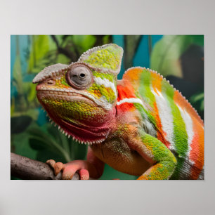 Nahes Aufsetzen einer farbenfrohen Chameleon-Lizar Poster