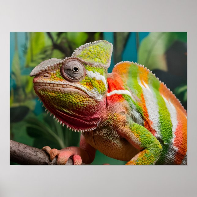 Nahes Aufsetzen einer farbenfrohen Chameleon-Lizar Poster (Vorne)