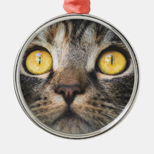 Nahes Auftragen der Katze mit GelbAugen Keramik Or Ornament Aus Metall