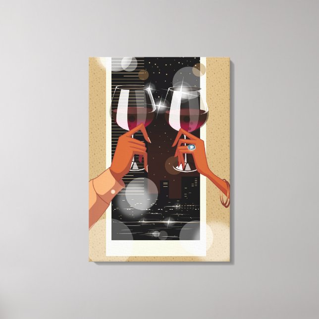 Nahes Ausprobieren eines Paares mit Weingläsern Leinwanddruck (Vorderseite)