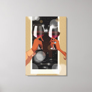 Nahes Ausprobieren eines Paares mit Weingläsern Leinwanddruck