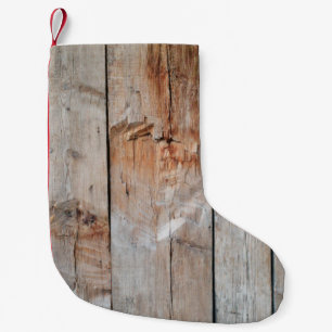 Nahes Foto aus Holz Kleiner Weihnachtsstrumpf