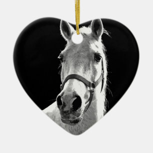 Nahes Schwarz-weißes Pferd in der Nacht Keramikornament