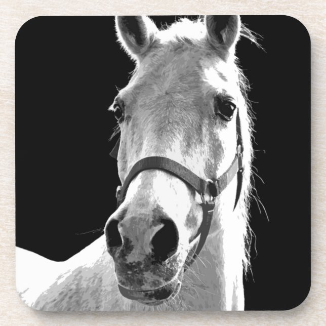 Nahes Schwarz-weißes Pferd in der Nacht Untersetzer (Vorderseite)