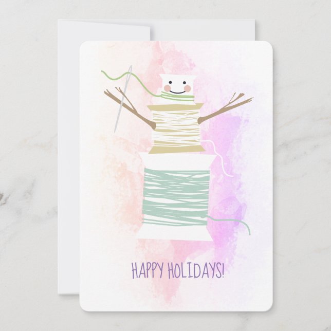 Nähgarn spools Schneemann Weihnachtskarte Feiertagskarte (Vorderseite)