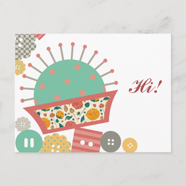 Nähknöpfe mit Blumenpinsel Postkarte (Vorderseite)