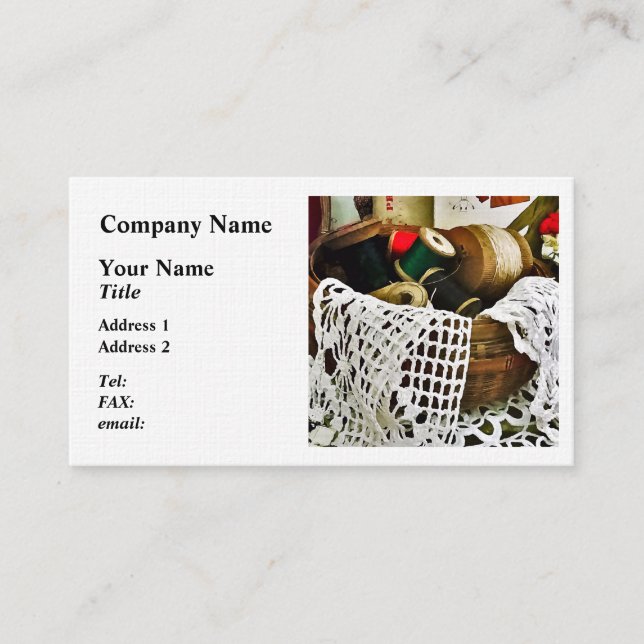 Nähkörbe mit Thread und Spitze Visitenkarte (Vorderseite)