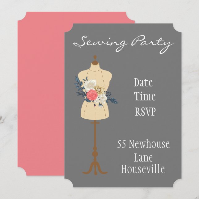 Nähkreisnähte Party Vintage Nähte Einladung (Vorne/Hinten)