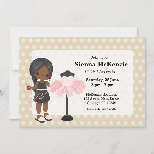 Nähmädchen Einladung (Vorderseite)