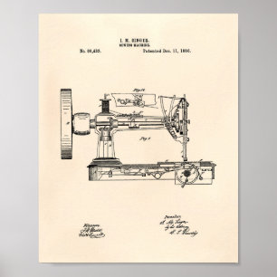 Nähmaschine 1866 Patent Art Old Peper Poster