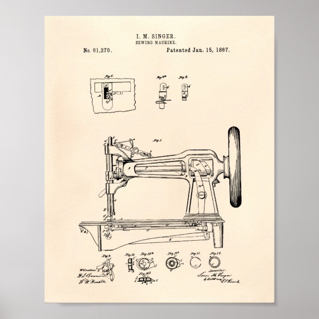 Nähmaschine 1867 Patent Art Old Peper Poster (Vorne)